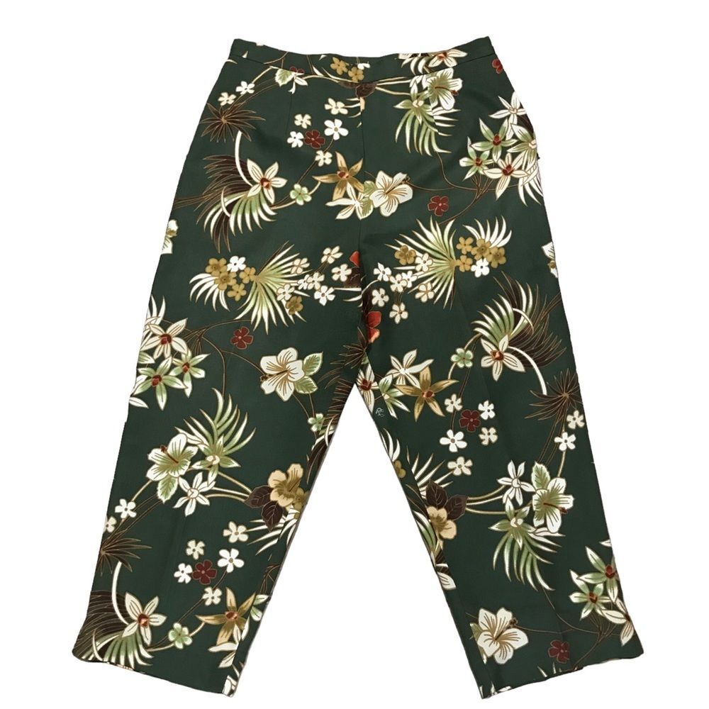 Allison Taylor Floral Silk Pants Green Flower Print Lined Tailored High Rise